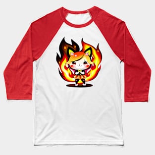 Emberlyn, the Fiery Feline Sprite Baseball T-Shirt